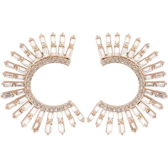 Anthropologie Jewelry - 14K Gold Plated Open-Hoop Semicircle Rhinestone Earrings